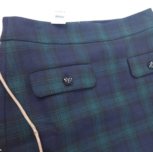 New Loft Navy Green Plaid Wool Blend Skirt Sz 6P - Picture 5 of 9